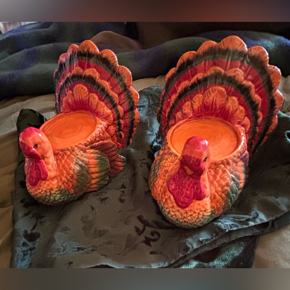 Beautiful Thanksgiving Turkey Pillar candle holders